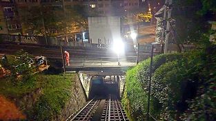 Gütschbahn Luzern - Fahrt in die Baustelle am 13.5.2024 um Mitternacht - eine Stunde vor dem Unterbruch
